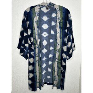 Clara Sun Woo Kimono Cardigan Womens XL Blue Green Tie Dye Open Front Boho USA
